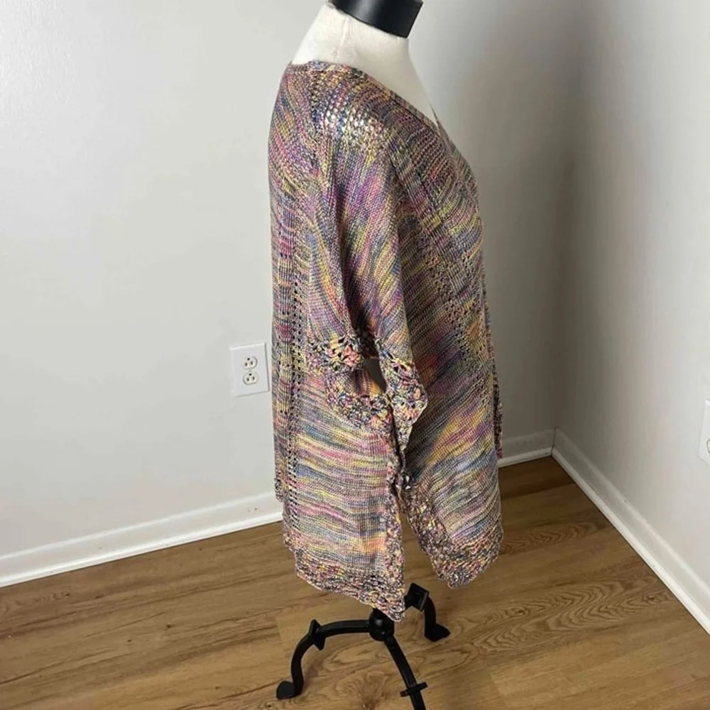 Rainbow Multicolor Vneck Crochet Pattern Loose Fit Boho Poncho‎ Small Medium